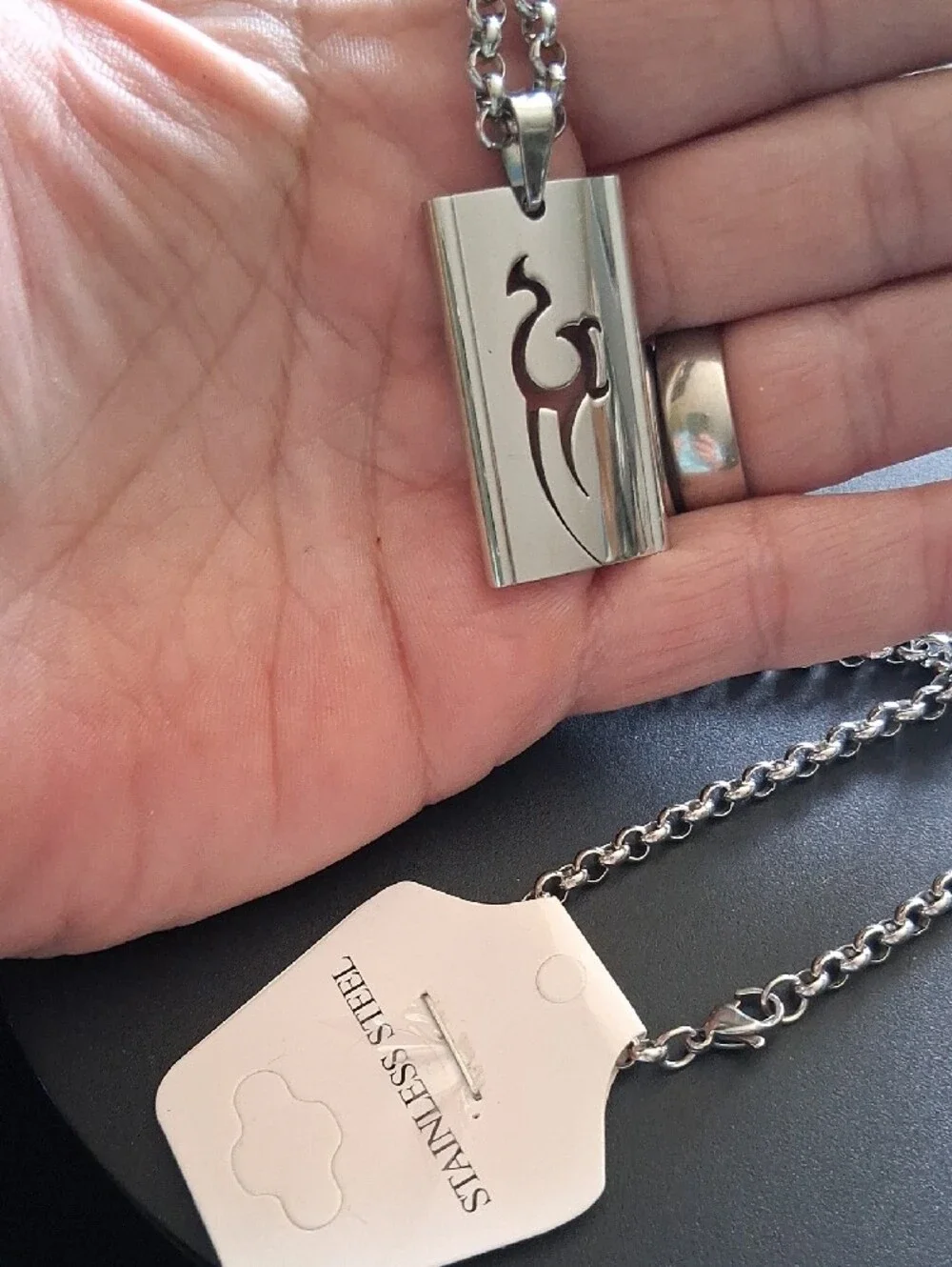 Stainless Steel Chain Necklace with Tribal Pendant.